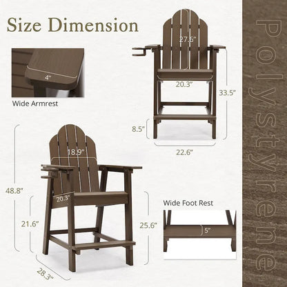 LUE BONA Plastic Tall Adirondack Chairs Patio Bar Stool,Bar Height Arm Dining Chairs for Deck, Balcony