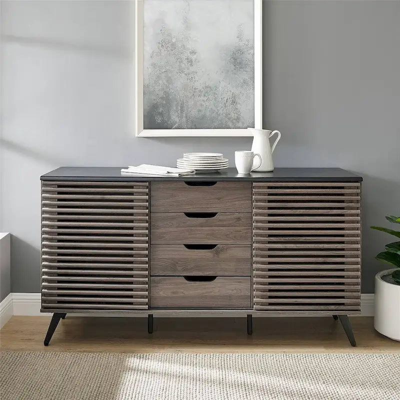 59  Modern Sideboard Storage Cabinet TV Stand with 4 Drawers and 2 Sliding Doors
