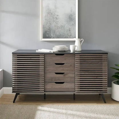59  Modern Sideboard Storage Cabinet TV Stand with 4 Drawers and 2 Sliding Doors