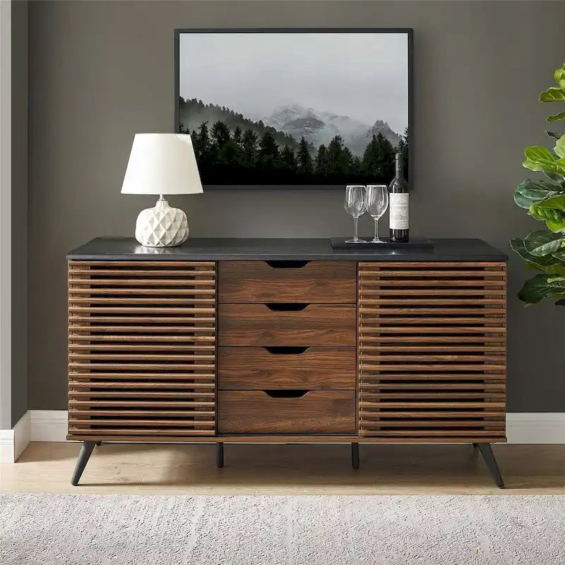 59  Modern Sideboard Storage Cabinet TV Stand with 4 Drawers and 2 Sliding Doors