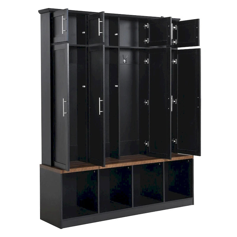 Multi-Functional Hall Tree w/4 Hidden Hanging Hooks,Wood Grain Bench