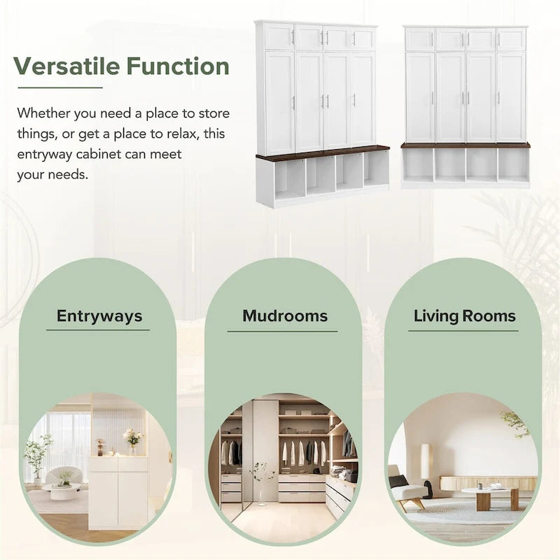 Multi-Functional Hall Tree w/4 Hidden Hanging Hooks,Wood Grain Bench