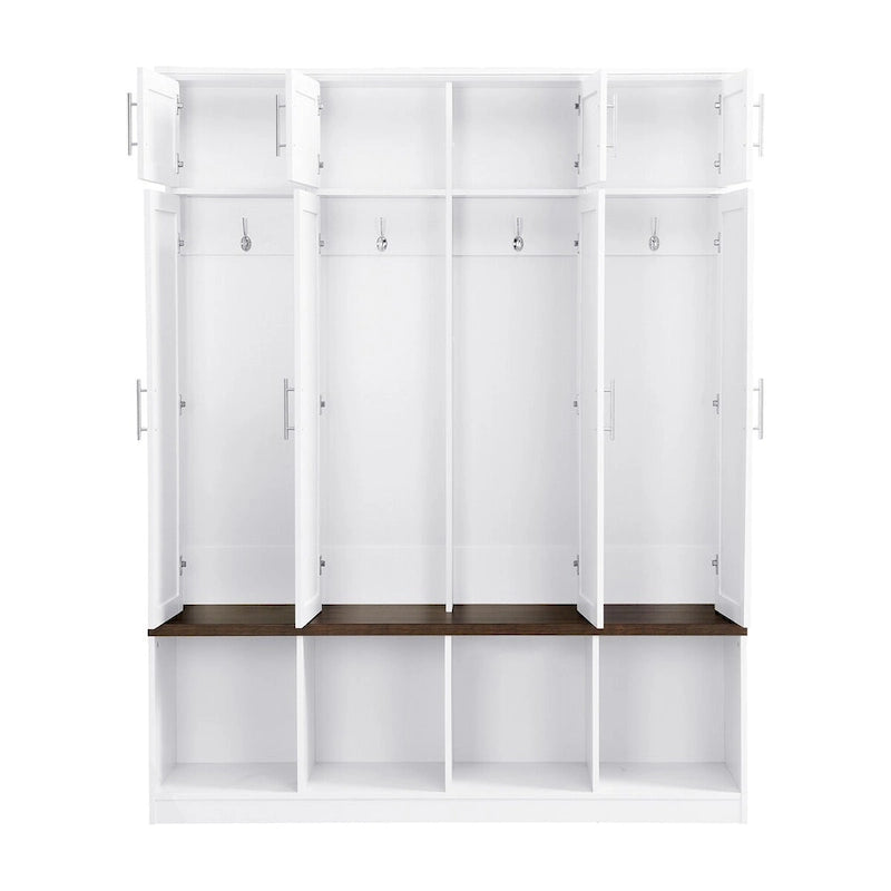 Multi-Functional Hall Tree w/4 Hidden Hanging Hooks,Wood Grain Bench