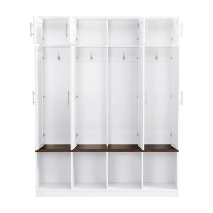 Multi-Functional Hall Tree w/4 Hidden Hanging Hooks,Wood Grain Bench