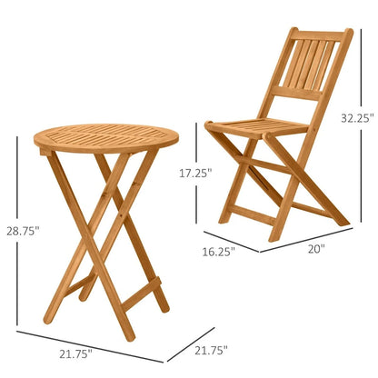 Outsunny Acacia Wood Bistro Set,2 Folding Chairs & Coffee Table,3 PCS
