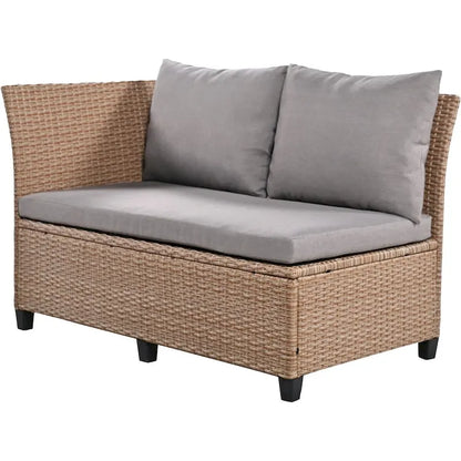 Brown PE Wicker Rattan L-Shaped Sectional Sofa Set
