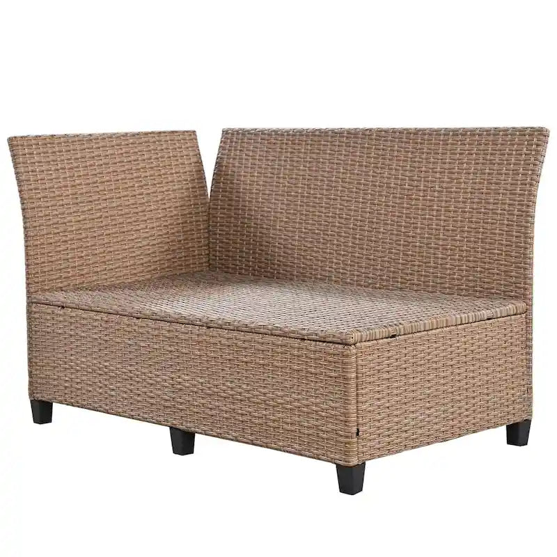 Brown PE Wicker Rattan L-Shaped Sectional Sofa Set