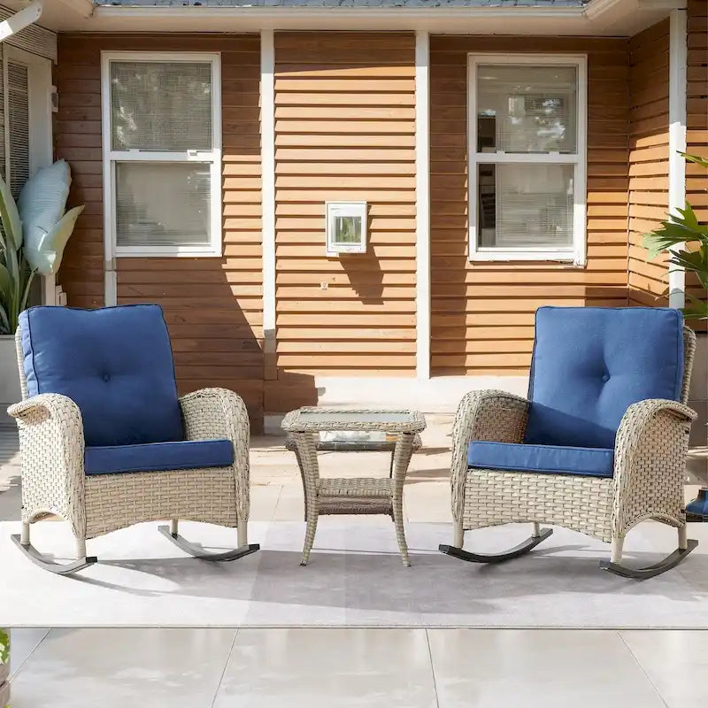 3 Pieces Patio Furniture Rocking Set - Light Beige