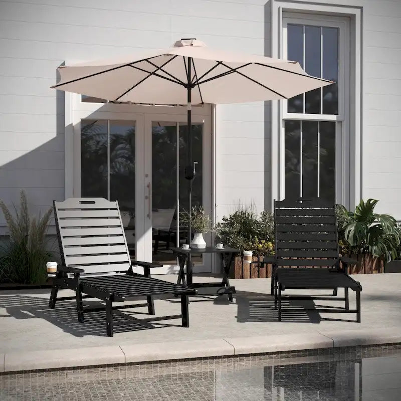 3pc Commercial Indoor/Outdoor Adirondack Set with 2 Loungers, Side Table