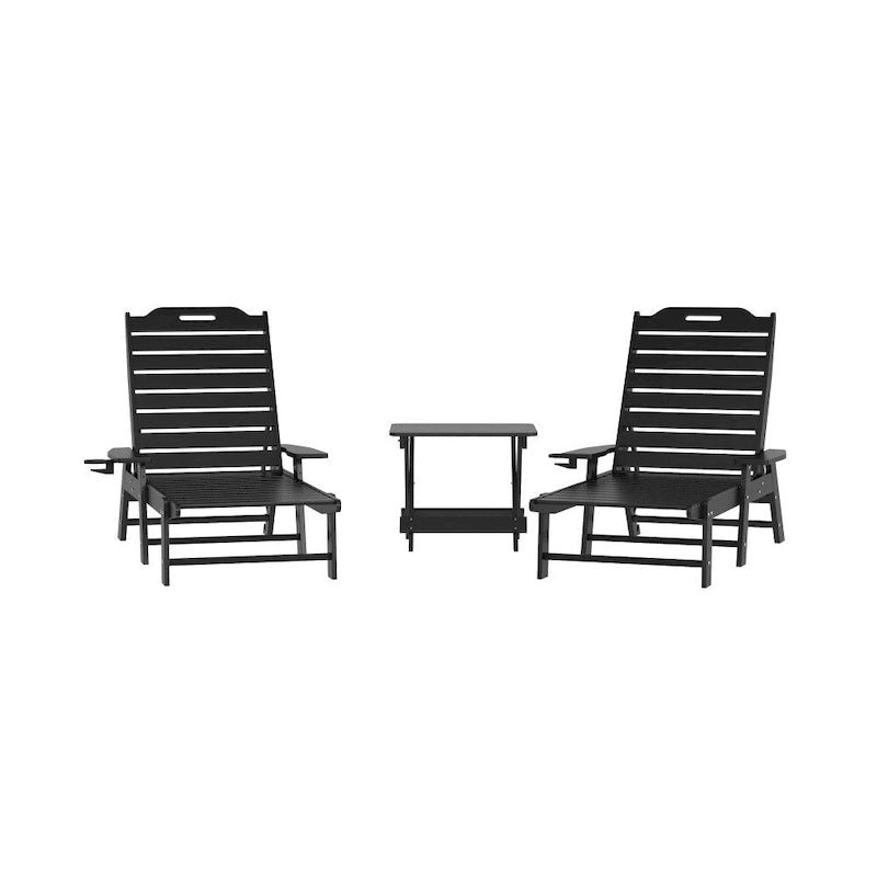 3pc Commercial Indoor/Outdoor Adirondack Set with 2 Loungers, Side Table