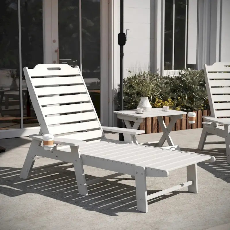 3pc Commercial Indoor/Outdoor Adirondack Set with 2 Loungers, Side Table