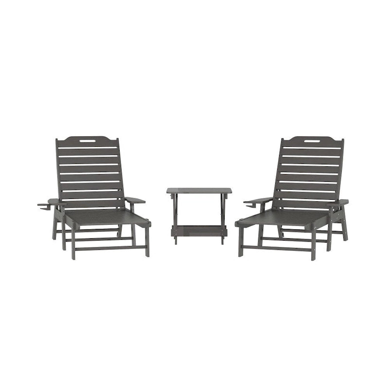 3pc Commercial Indoor/Outdoor Adirondack Set with 2 Loungers, Side Table