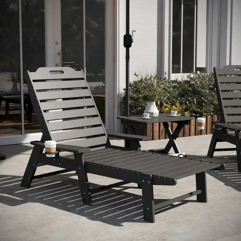 3pc Commercial Indoor/Outdoor Adirondack Set with 2 Loungers, Side Table