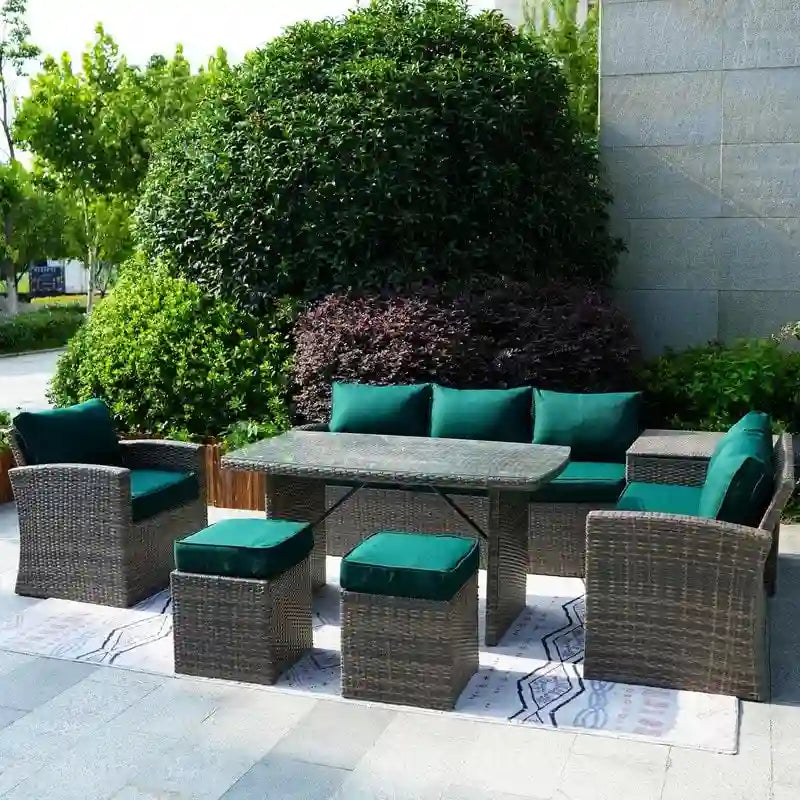 7-Piece Patio Gray Wicker Coversation Sofa Set