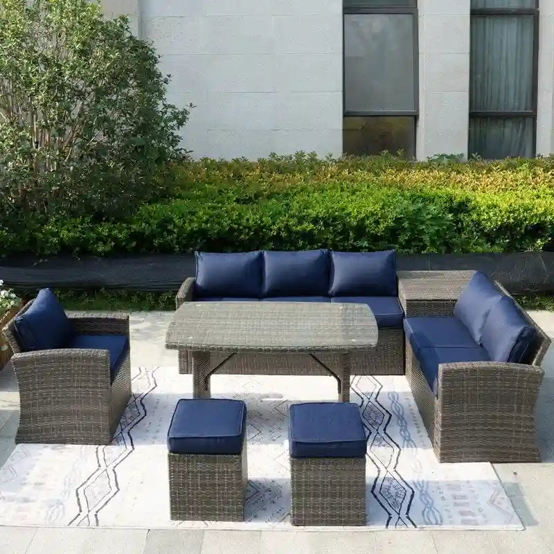 7-Piece Patio Gray Wicker Coversation Sofa Set