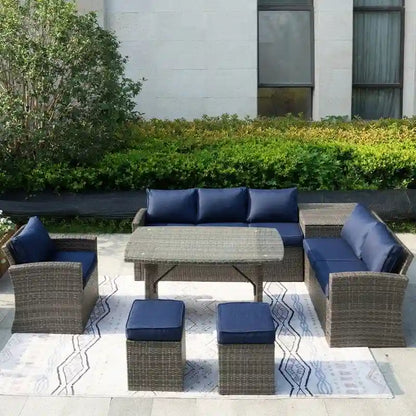 7-Piece Patio Gray Wicker Coversation Sofa Set
