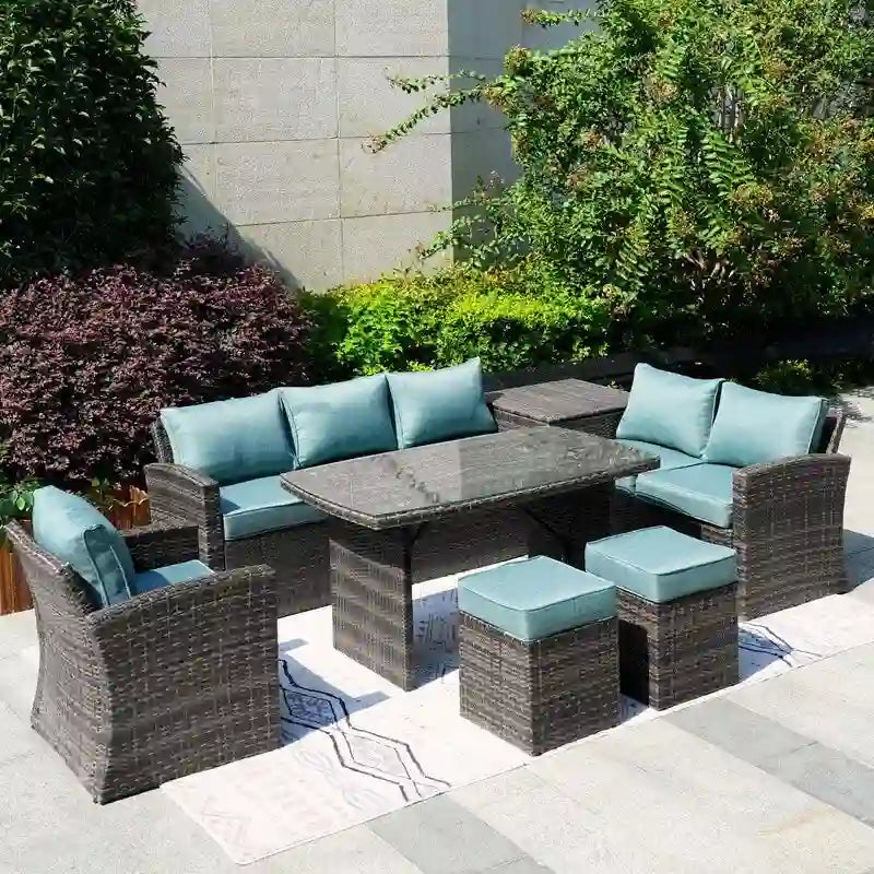 7-Piece Patio Gray Wicker Coversation Sofa Set