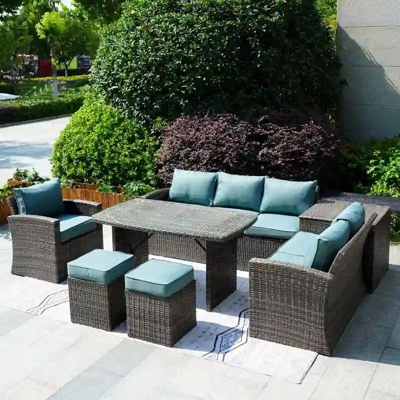 7-Piece Patio Gray Wicker Coversation Sofa Set