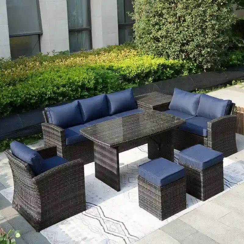7-Piece Patio Gray Wicker Coversation Sofa Set