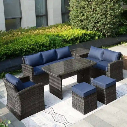 7-Piece Patio Gray Wicker Coversation Sofa Set