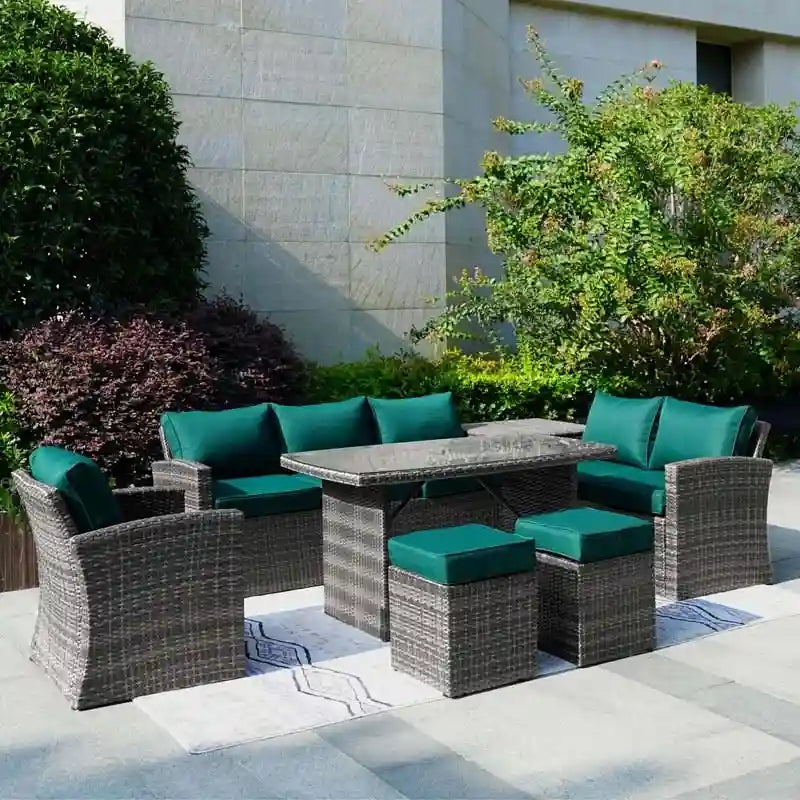 7-Piece Patio Gray Wicker Coversation Sofa Set