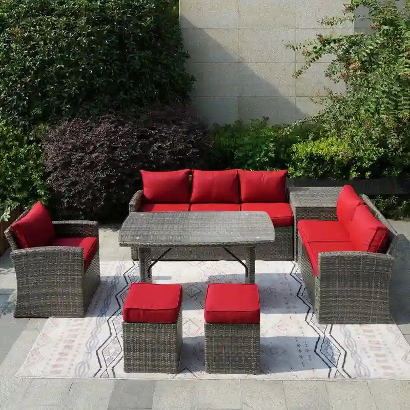 7-Piece Patio Gray Wicker Coversation Sofa Set