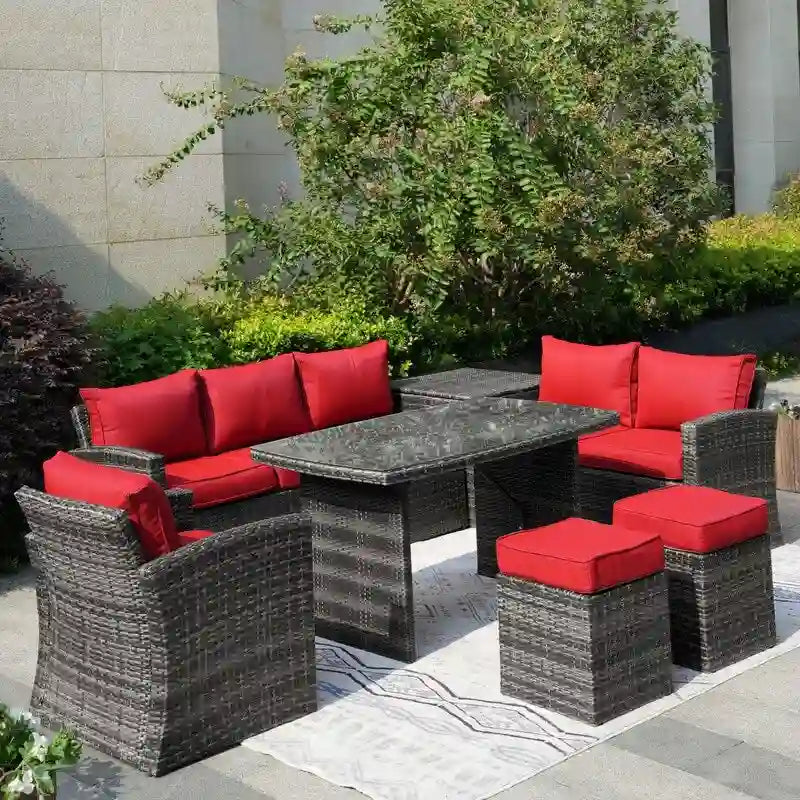 7-Piece Patio Gray Wicker Coversation Sofa Set