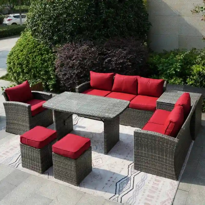 7-Piece Patio Gray Wicker Coversation Sofa Set