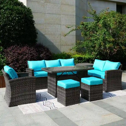 7-Piece Patio Gray Wicker Coversation Sofa Set