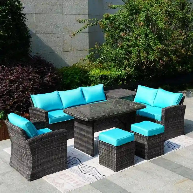 7-Piece Patio Gray Wicker Coversation Sofa Set