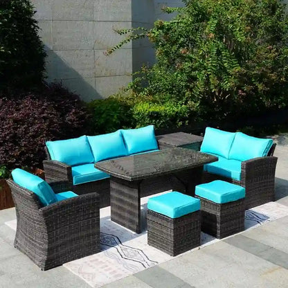 7-Piece Patio Gray Wicker Coversation Sofa Set