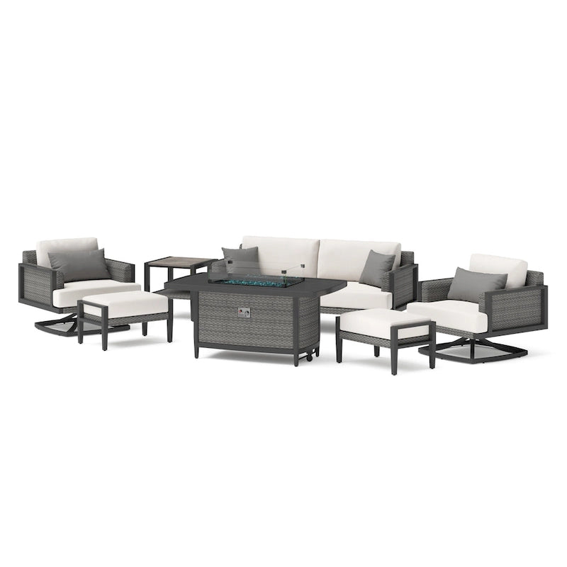 Vistano 7 Piece Sunbrella Outdoor Patio Motion Fire Seating Set - Gray