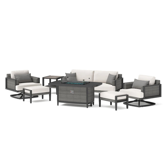 Vistano 7 Piece Sunbrella Outdoor Patio Motion Fire Seating Set - Gray