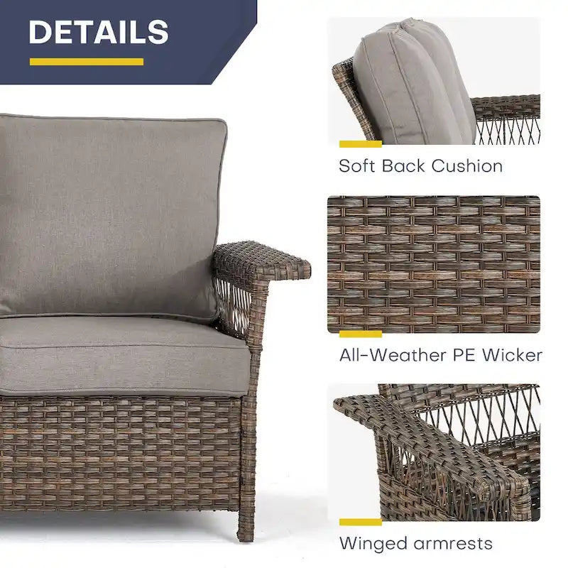 Gymojoy 2PCS Patio Rattan Ottoman Cushioned Seat - Brown