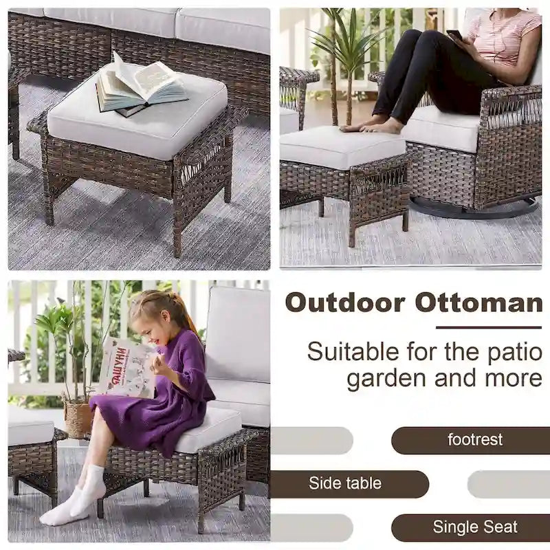 Gymojoy 2PCS Patio Rattan Ottoman Cushioned Seat - Brown