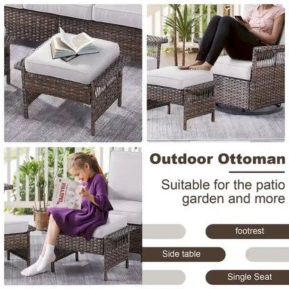 Gymojoy 2PCS Patio Rattan Ottoman Cushioned Seat - Brown