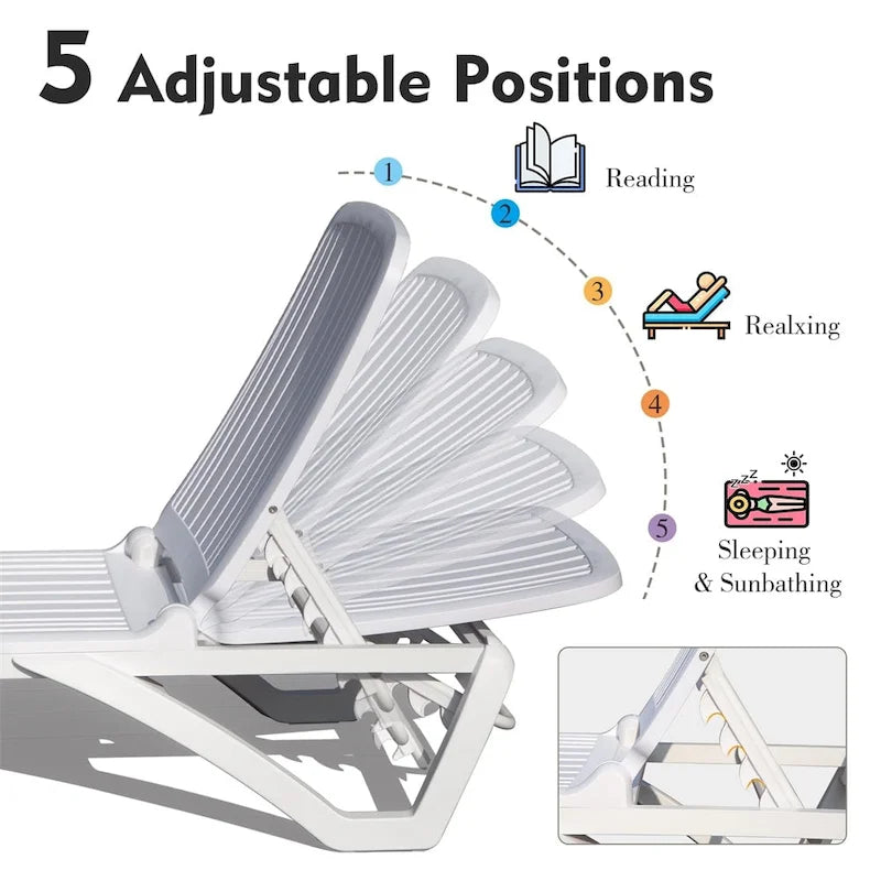 Adjustable Outdoor ABS Chaise Lounge with Wheels
