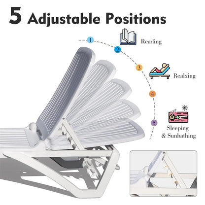 Adjustable Outdoor ABS Chaise Lounge with Wheels