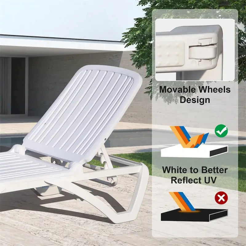 Adjustable Outdoor ABS Chaise Lounge with Wheels