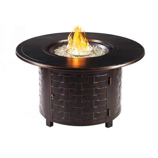 Outdoor Aluminum 44 in. Round Fire Table Set with Four Deep Seating Swivel Rocking Chairs & Accessories
