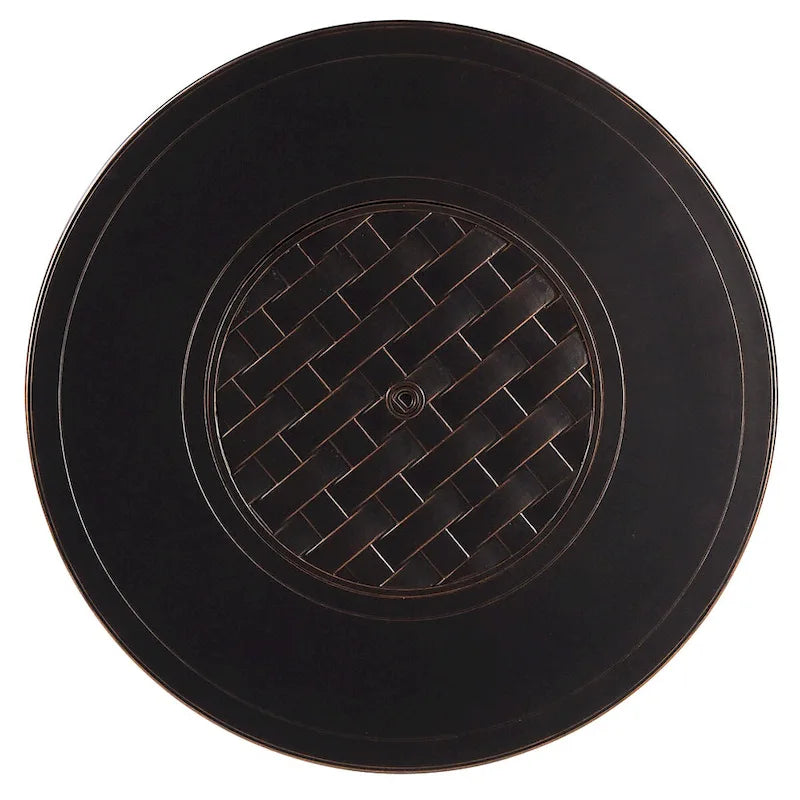 Outdoor Aluminum 44 in. Round Fire Table Set with Four Deep Seating Swivel Rocking Chairs & Accessories