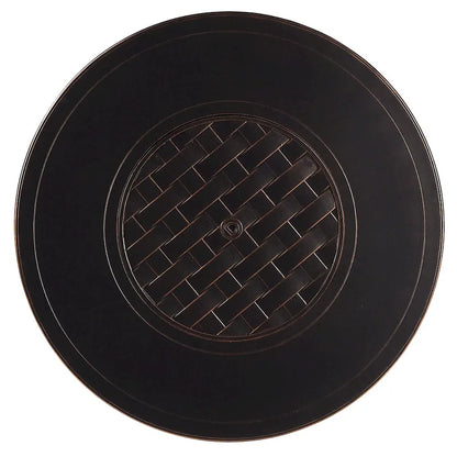 Outdoor Aluminum 44 in. Round Fire Table Set with Four Deep Seating Swivel Rocking Chairs & Accessories