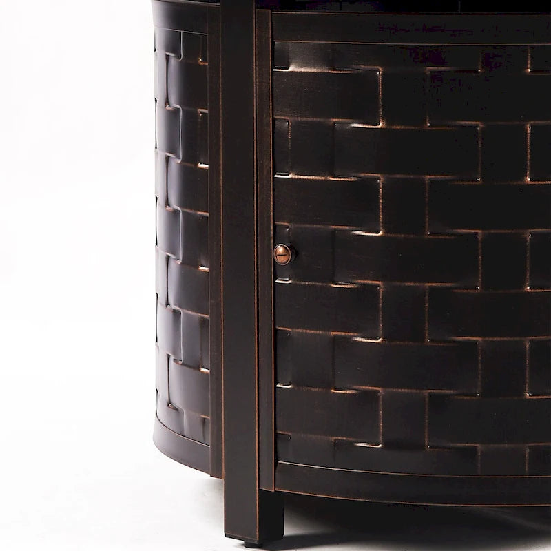 Outdoor Aluminum 44 in. Round Fire Table Set with Four Deep Seating Swivel Rocking Chairs & Accessories