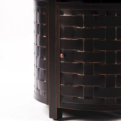 Outdoor Aluminum 44 in. Round Fire Table Set with Four Deep Seating Swivel Rocking Chairs & Accessories