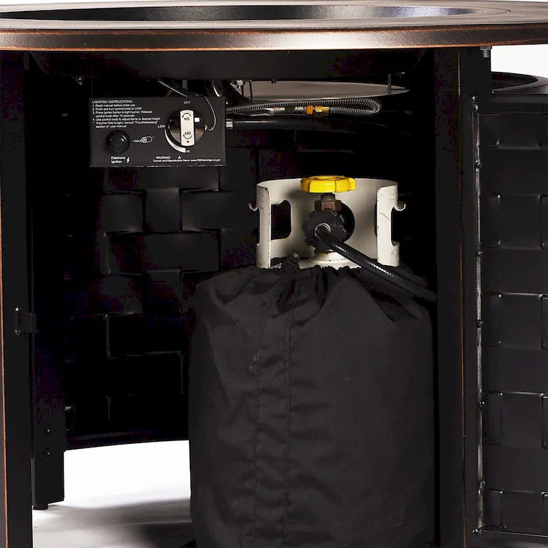 Outdoor Aluminum 44 in. Round Fire Table Set with Four Deep Seating Swivel Rocking Chairs & Accessories