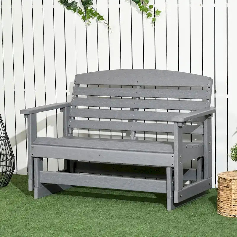 2-Person Outdoor Glider Bench Rocking Chair w/ Slatted HDPE Frame