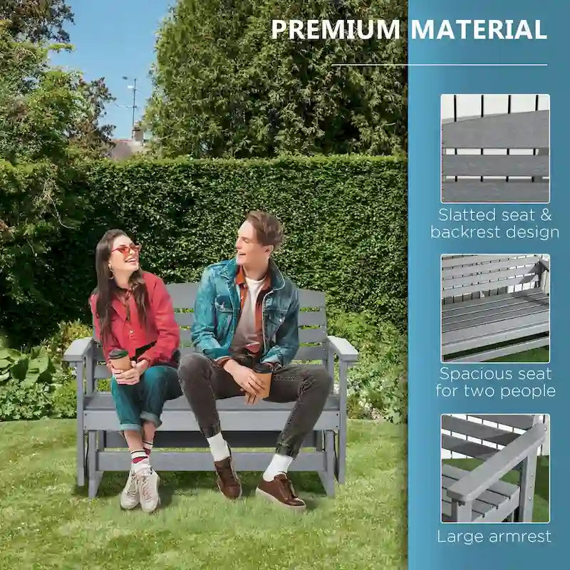 2-Person Outdoor Glider Bench Rocking Chair w/ Slatted HDPE Frame