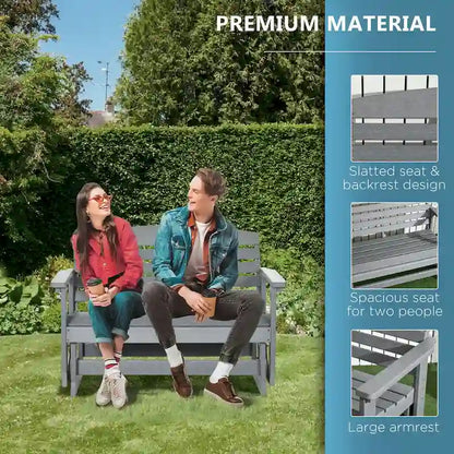 2-Person Outdoor Glider Bench Rocking Chair w/ Slatted HDPE Frame