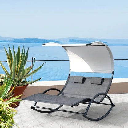 VredHom Outdoor Double Chaise Lounge Rocking Bed - 67.3  L x 54.5  W x 65.7  H