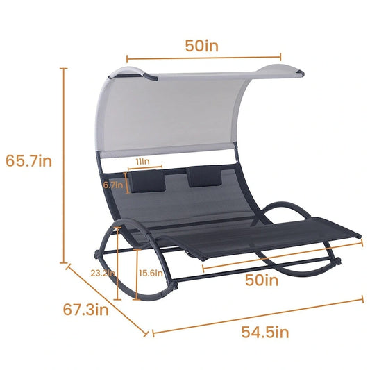 VredHom Outdoor Double Chaise Lounge Rocking Bed - 67.3  L x 54.5  W x 65.7  H